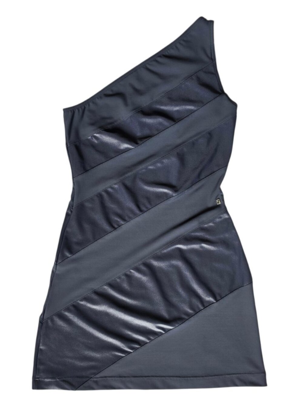 VTG Fendi Mare Asymmetric Mini Dress Swim Cover-Up Dark Blue Silver FF Logo XS/S